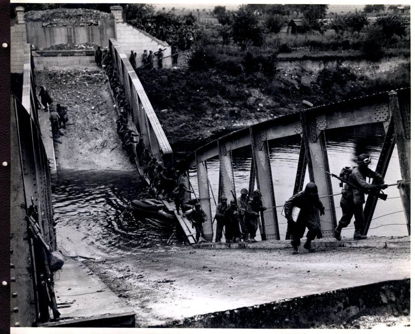 Infantry Crossing A Blown Up Bridge