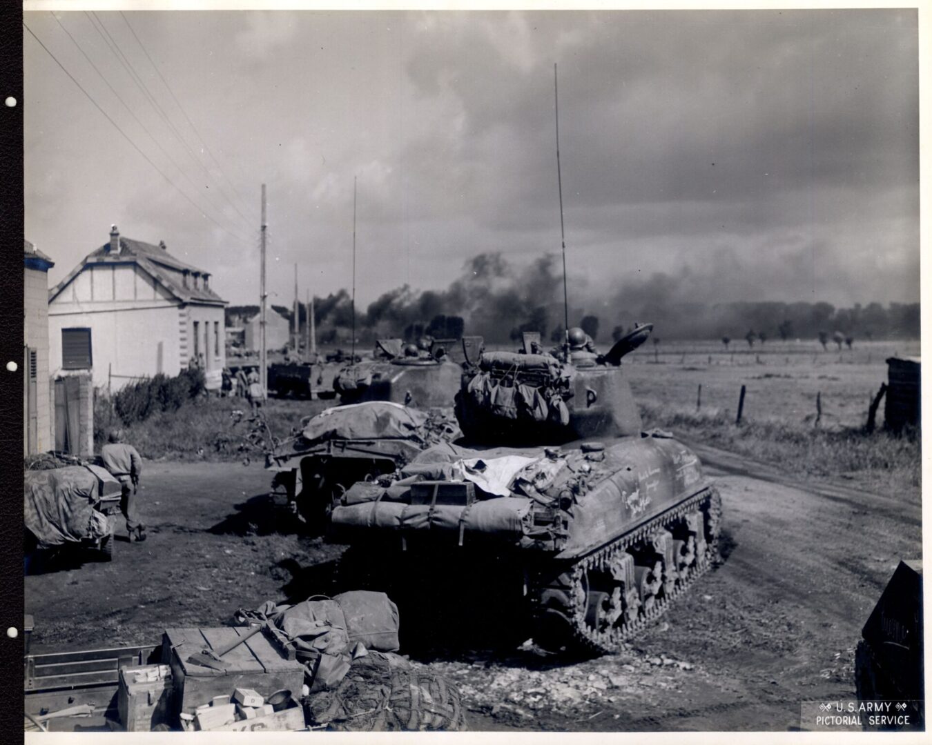 American tanks in action against Germans at Belgium