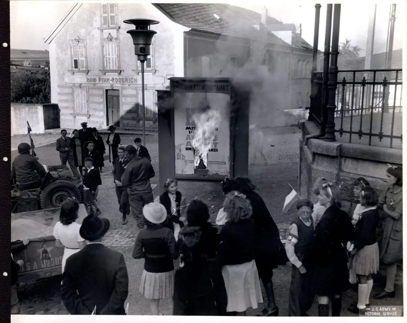 Nazi flag being burnt by residents of Luxembourg