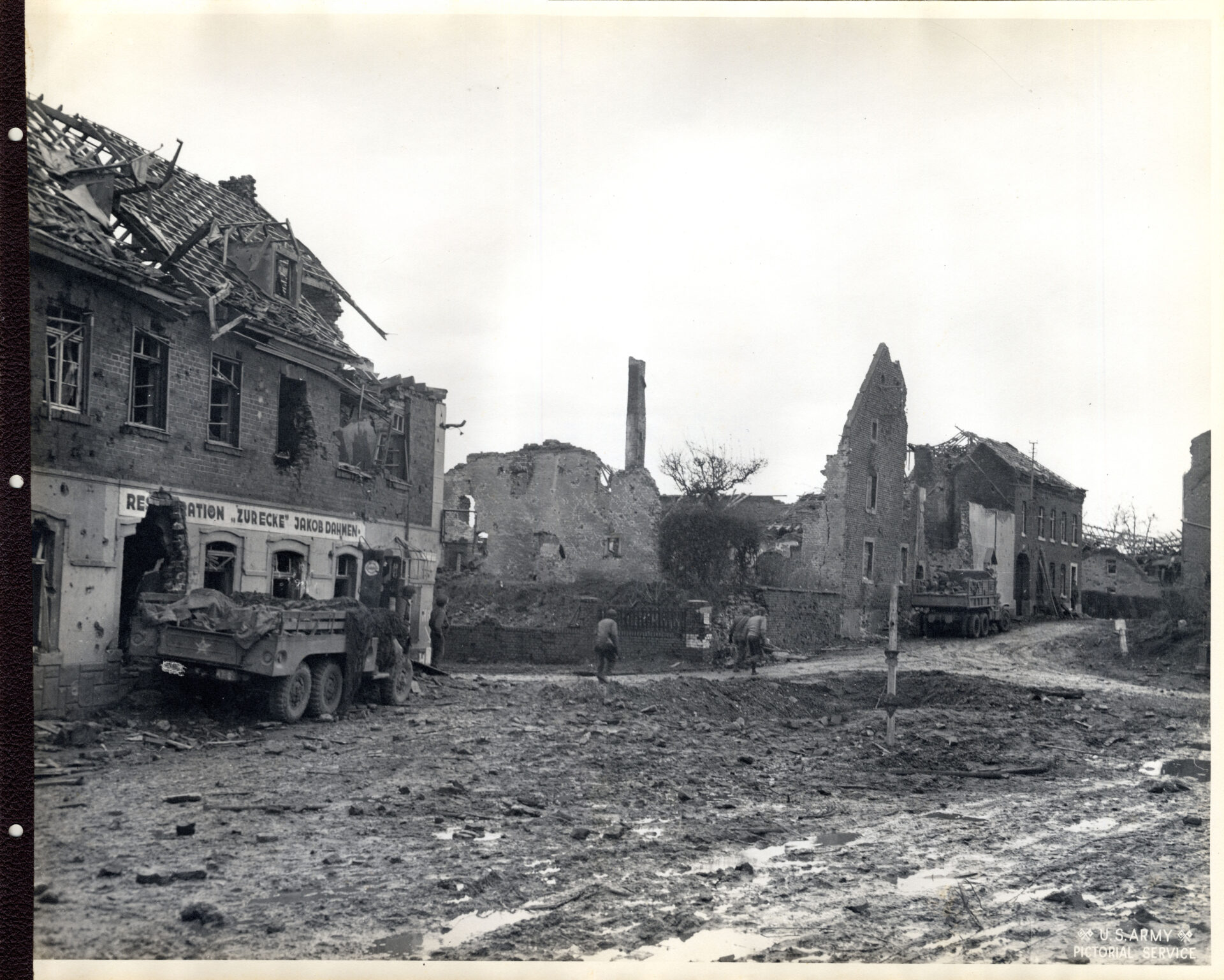 Blasted buildings in Euchen, Germany after the war