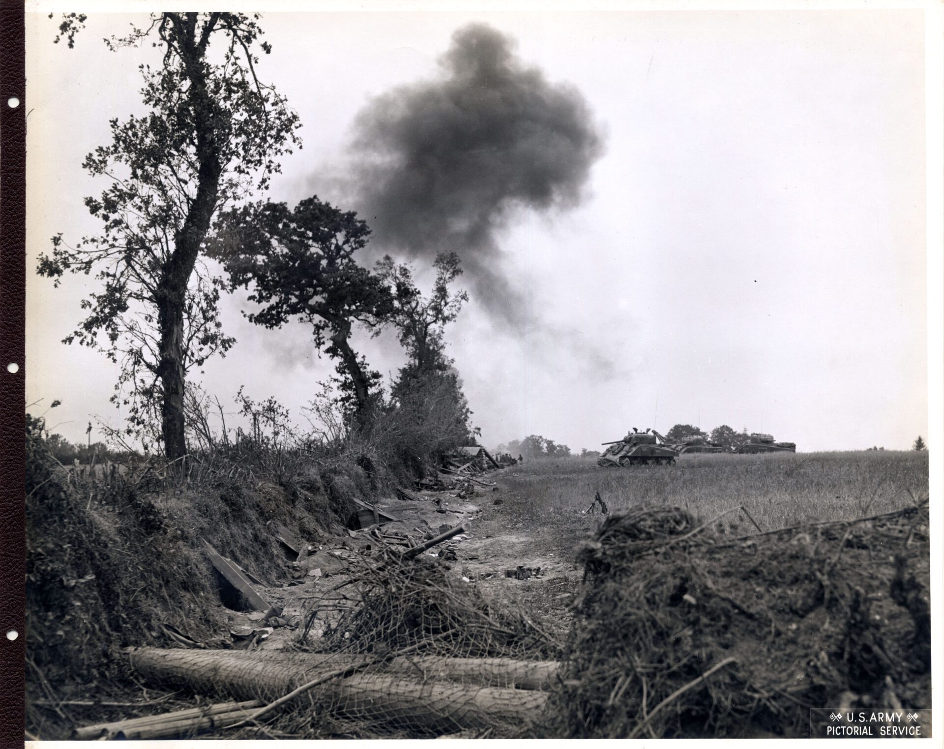 Mine explosion in a field during a battle